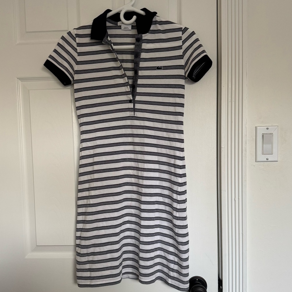 🌷 Lacoste Striped Pique Cotton Polo Dress - size 32